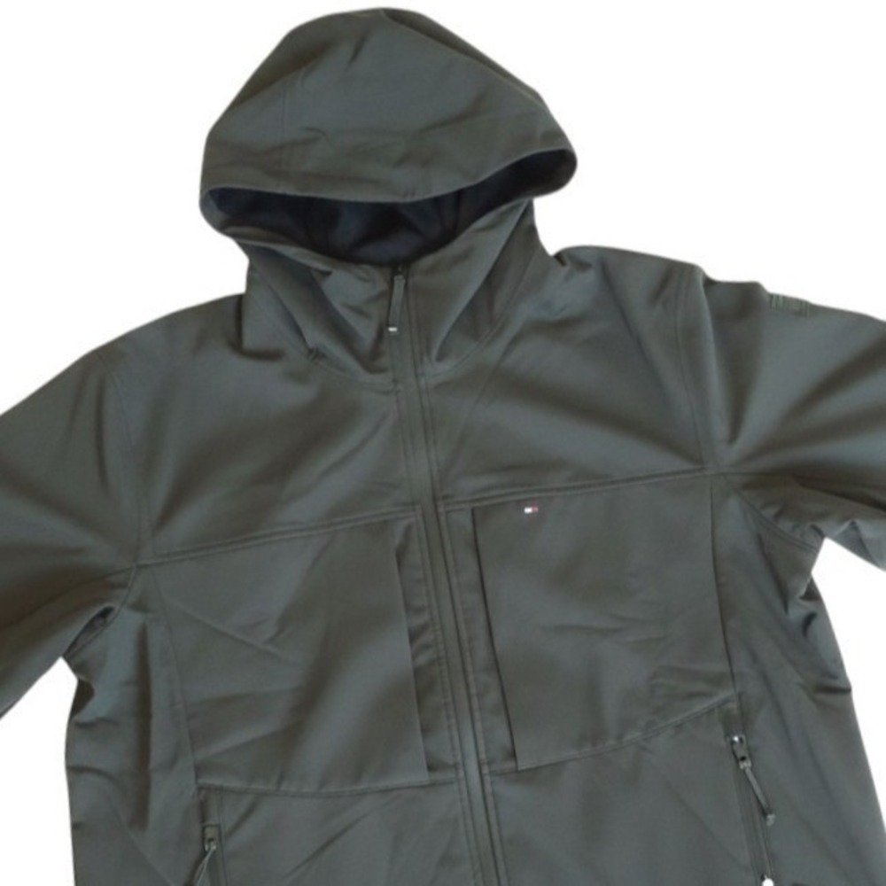 Tommy Hilfiger Mens Softshell Jacket Olive Green TH Flex Hooded 2XL